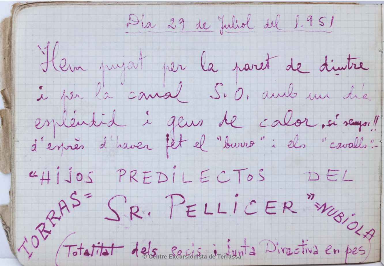 L’inconfusible sentit de l’humor de la cordada Torras-Nubiola a les pàgines del llibre nº 5 de la Cova del Drac (06/11/1949-23-03/1952), col·locat per la SAM del CET.