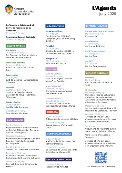 L'agenda: Agenda juny 2026