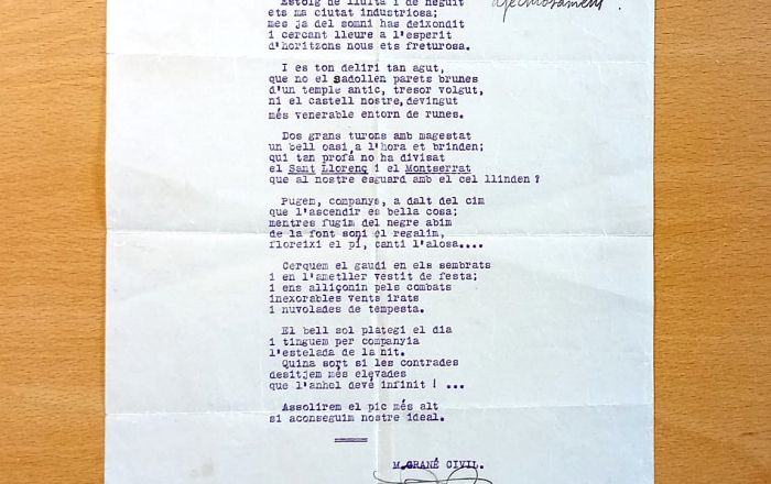 Donació a la Biblioteca i arxiu del CET dels originals de 2 poemes d’en Miquel Grané Civil